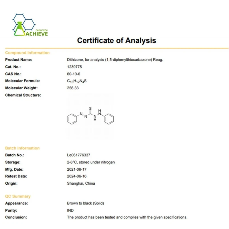 Dithizone Indicator COA CAS 60-10-6 | Shaanxi BLOOM Tech Co., Ltd Dithizone Indicator COA CAS 60-10-6 | Shaanxi BLOOM Tech Co., Ltd